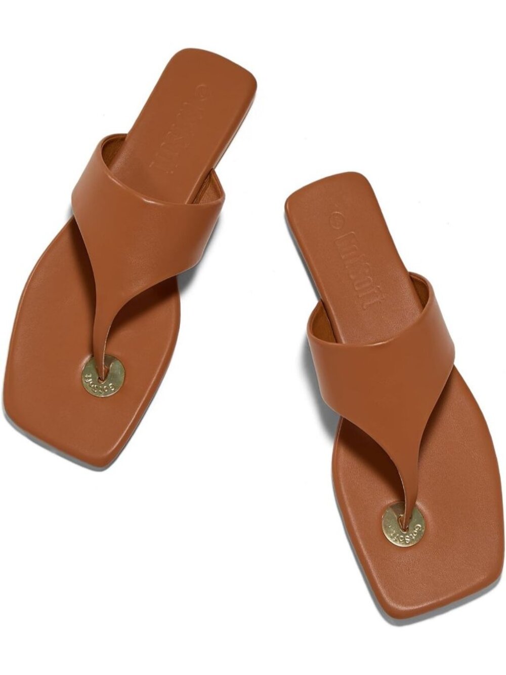 Women's Brown Summer Comfortable Open Square Toe Flip Flops Slip on Flats Shoes